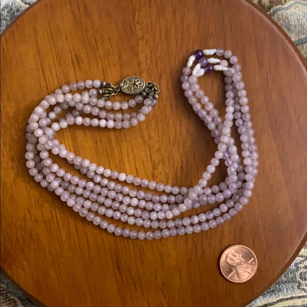 Bundle of beads necklace pendant blue pink white